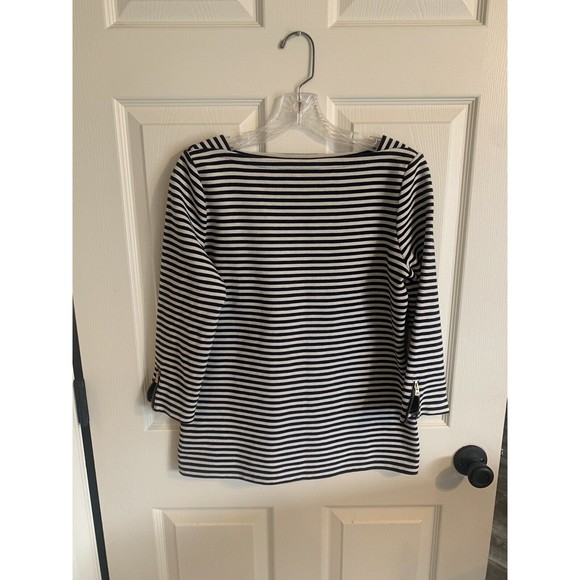 TALBOTS Stretch Cotton Womens Small Striped Boat Neck 3/4 Sleeve Black White - Picture 3 of 12